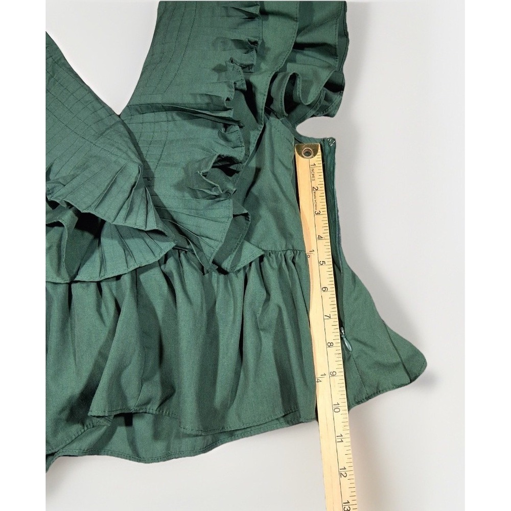entro Green Ruffled V-Neck Peplum Blouse - Picture 7 of 8